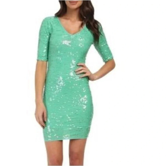BCBGMAXAZRIA Mint Green Sequin Cocktail Party Eras Tour Dress Size Medium M - Picture 1 of 6